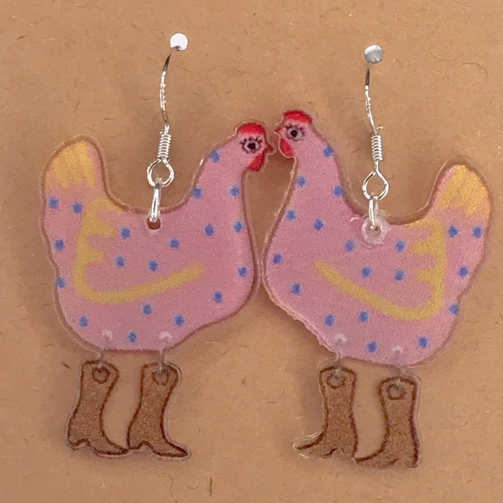 Pink Chicken Earrings for Bird Lovers Fashion Jewelry - Picture 3 of 4